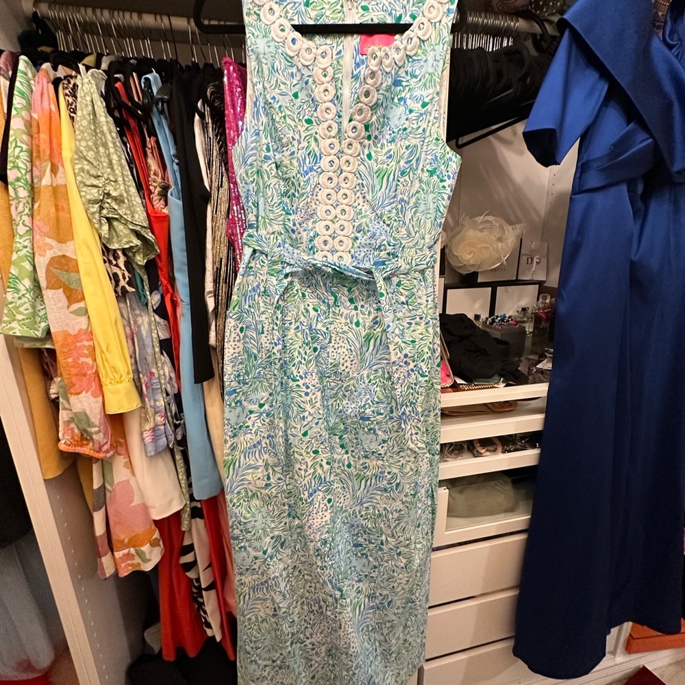 Lilly Pulitzer Gulianna stretch maxi dress hydra blue dandy lions size 16 - Picture 4 of 5
